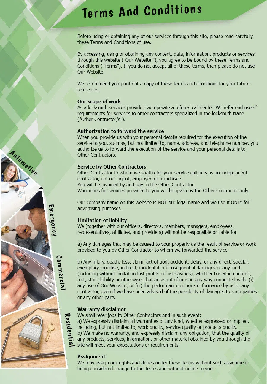 Indianapolis Emergency Locksmith Indianapolis, IN 317-350-6017 - TermsAndConditions-2